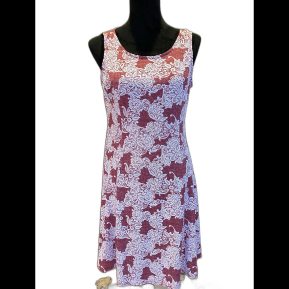 Perceptions Womans Size Petite Medium Fit & Flare Red /Cream Dress Summer Cruise - Picture 1 of 10